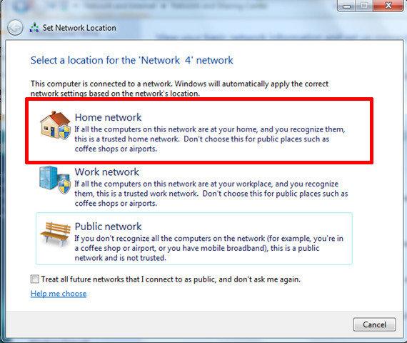 Windows 7 Set Network Profile