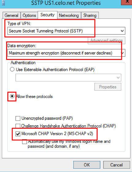 Windows 8 8.1 SSTP VPN Settings