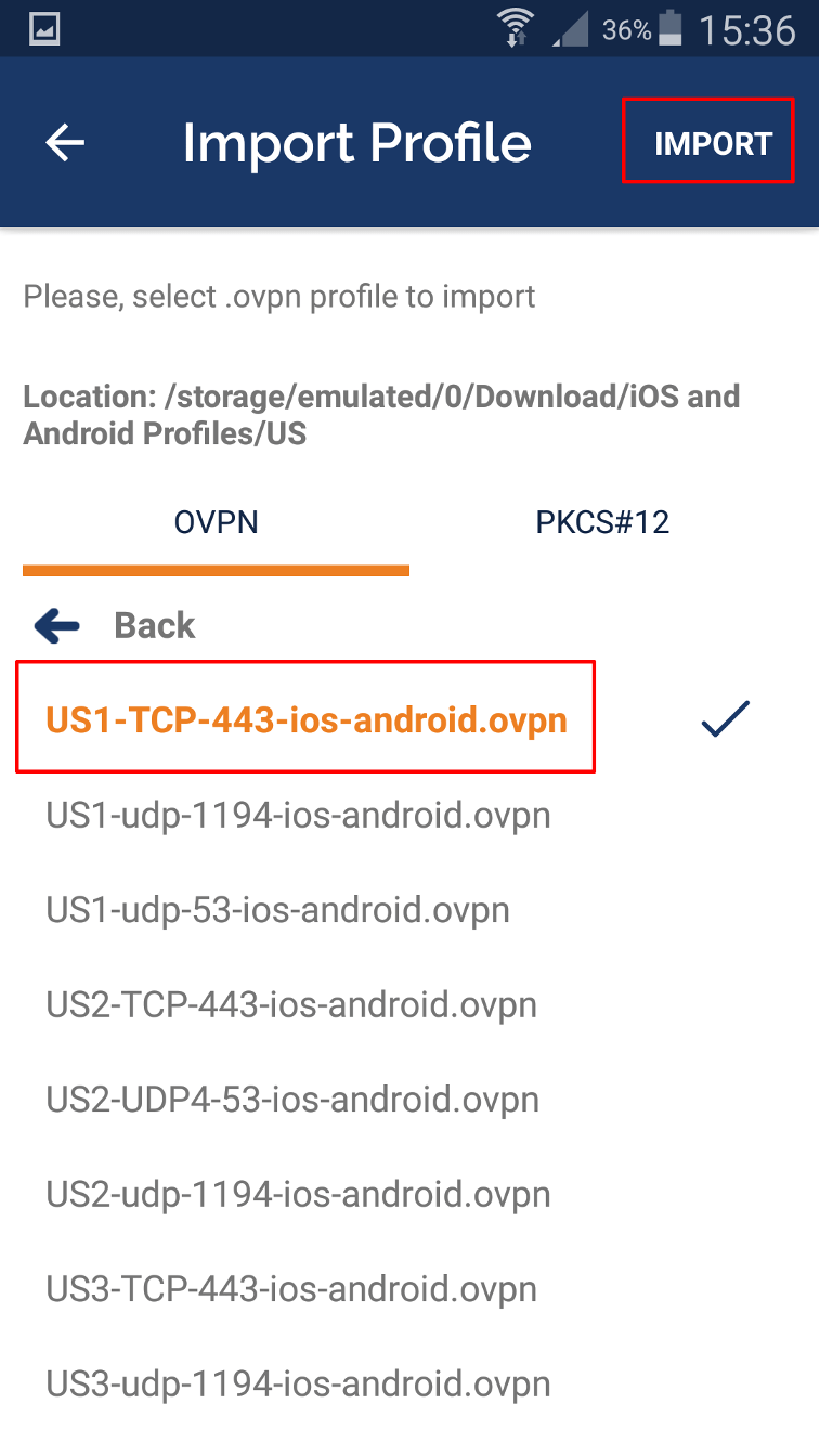 android openvpn connect import