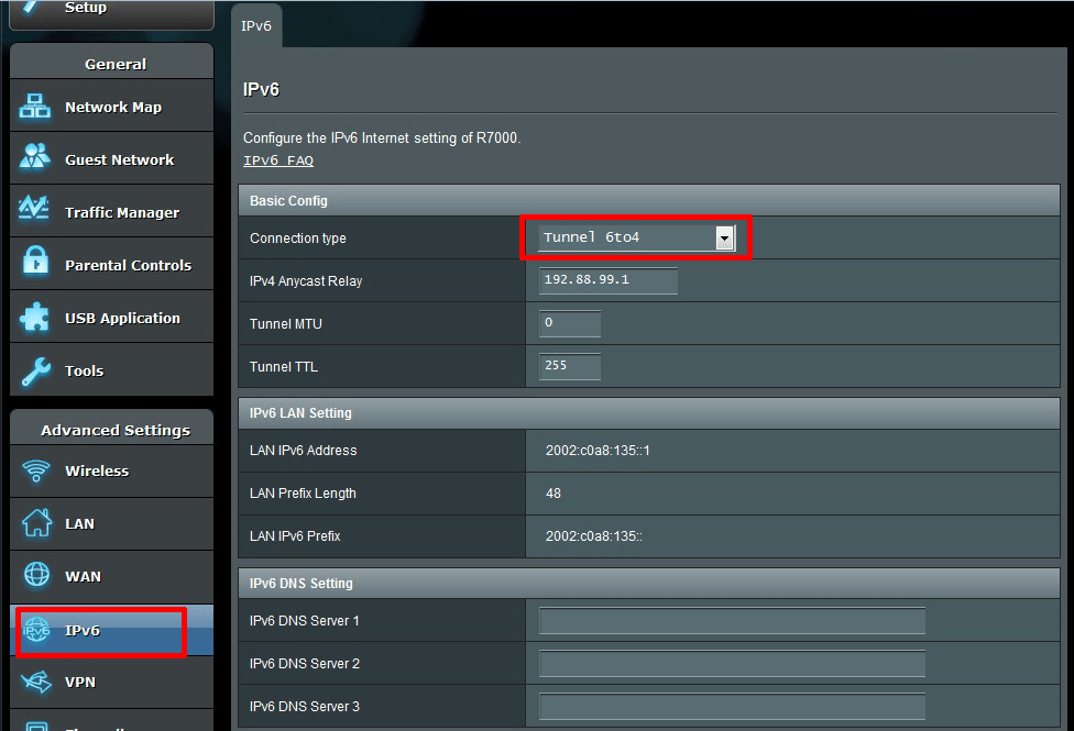 asus ipv6 settings