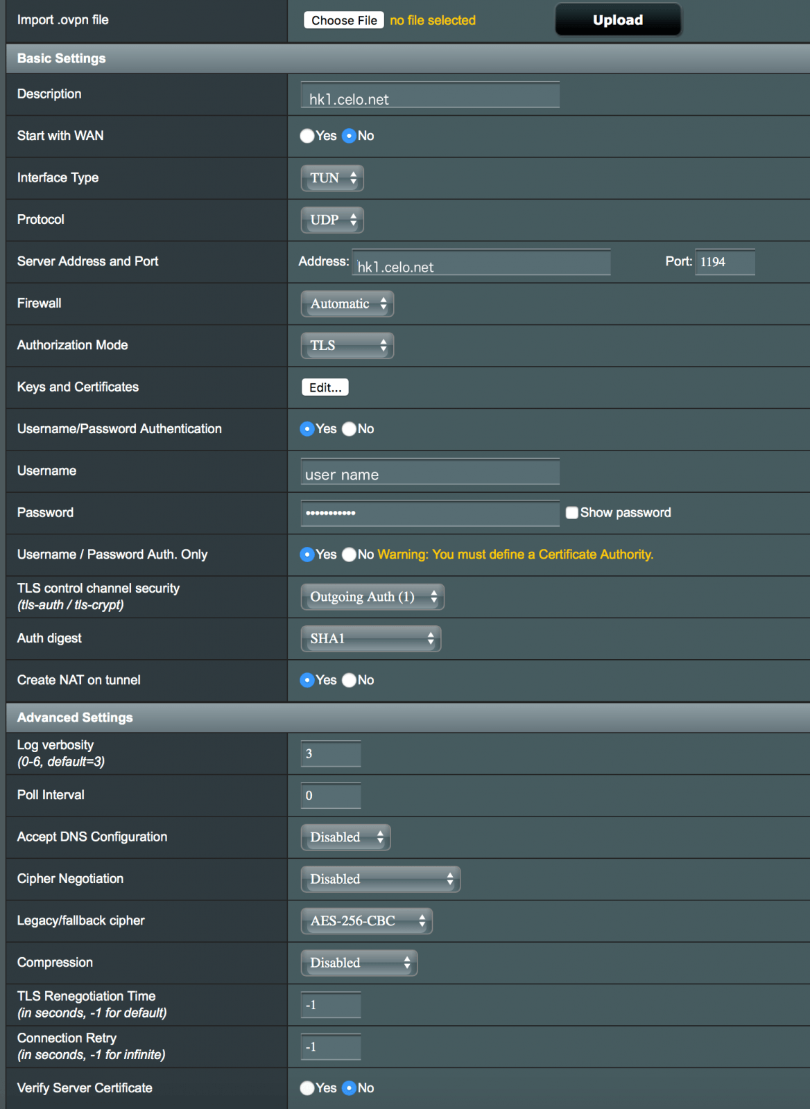 celo asus router ovpn settings