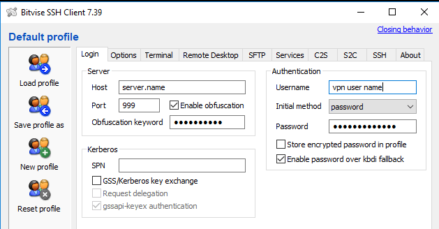 bitvise ssh client server settings