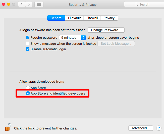 macOS security app setting