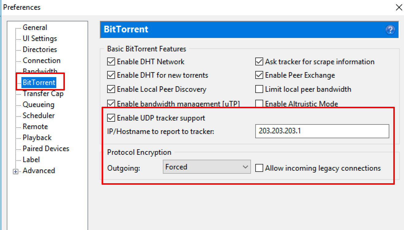 uTorrent Bittorrent Settings without proxy