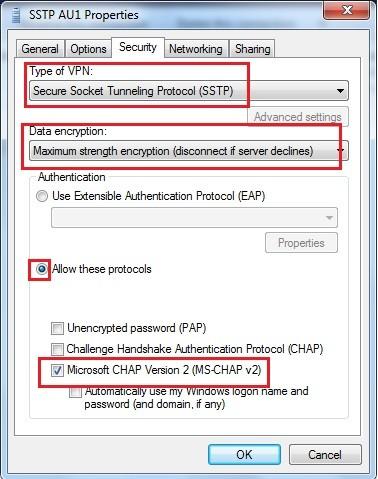 windows 7 sstp security settings
