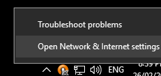 windows 10 network and internet settings option
