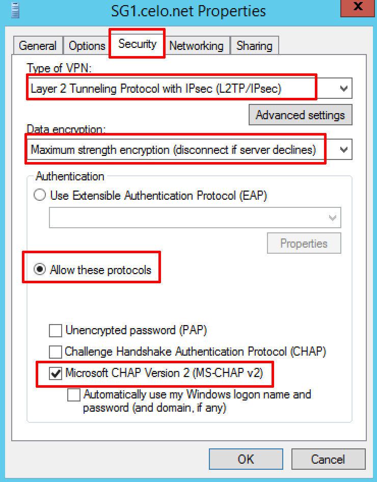 Windows 8 vpn connection security tab