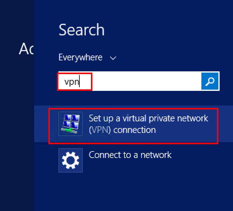 Windows 8 VPN start menu search