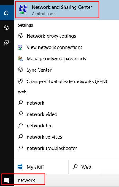 windows 10 network and sharing centre