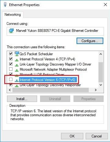 disable ipv6 windows 10